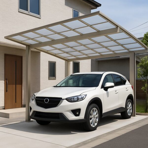 車を守るカーポート、土間は左官仕上げ